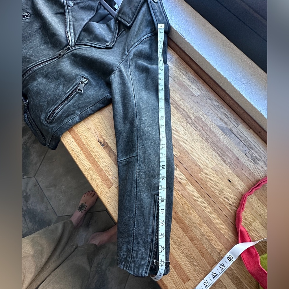 DKNY Jeans Charcoal Leather Moto Jacket - Picture 13 of 16